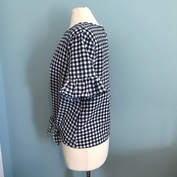 3/$30 SHEIN Ruffle Cuff Tie Hem Plaid Top Large - Picture 6 of 12